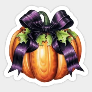 Fall Pumpkin with Purple Big Bow Sticker